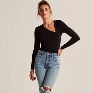 NWT Abercrombie & Fitch Asymmetrical Long Sleeve Thong Bodysuit in White